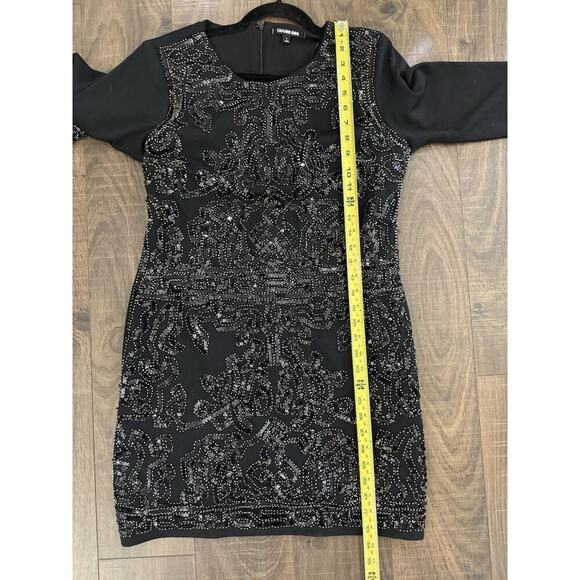Gianni Bini Sequins Beaded Black Mini Dress 3/4 Sleeve Zip Back Size Large - Picture 8 of 8